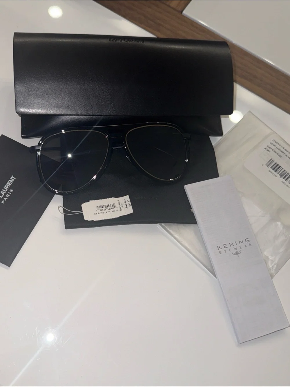 YSL Saint Laurent 56mm Pilot Aviator Mirror Black Sunglasses New $610